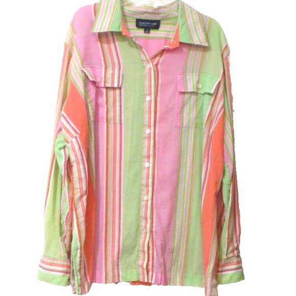 SALE  JONES NEW YORK Plus Size Striped Cotton Blouse - Picture 1 of 3
